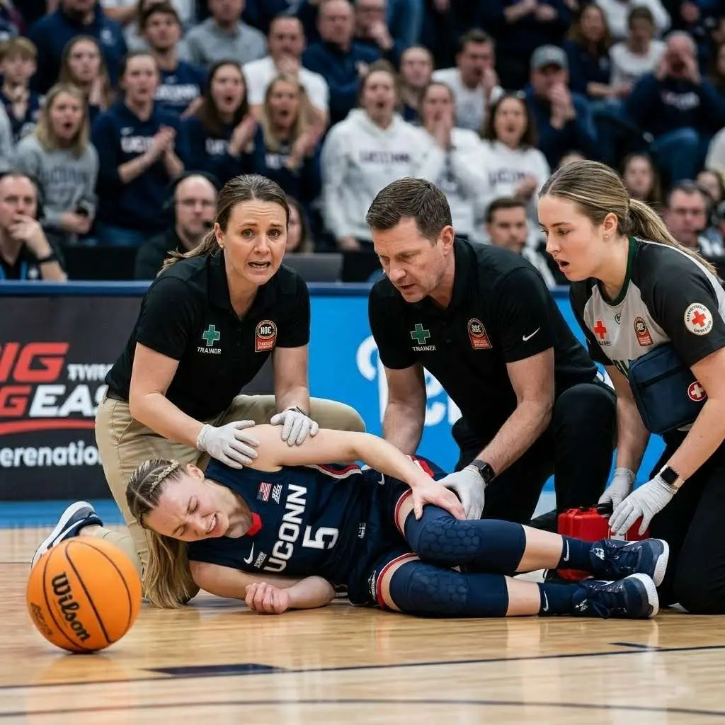 Cover Image for 30 MINUTES AGO: A sudden wave of panic swept through the stands and backstage area as American women’s basketball prodigy Paige Bueckers unexpectedly collapsed during an emotionally charged fan meet-and-greet event.