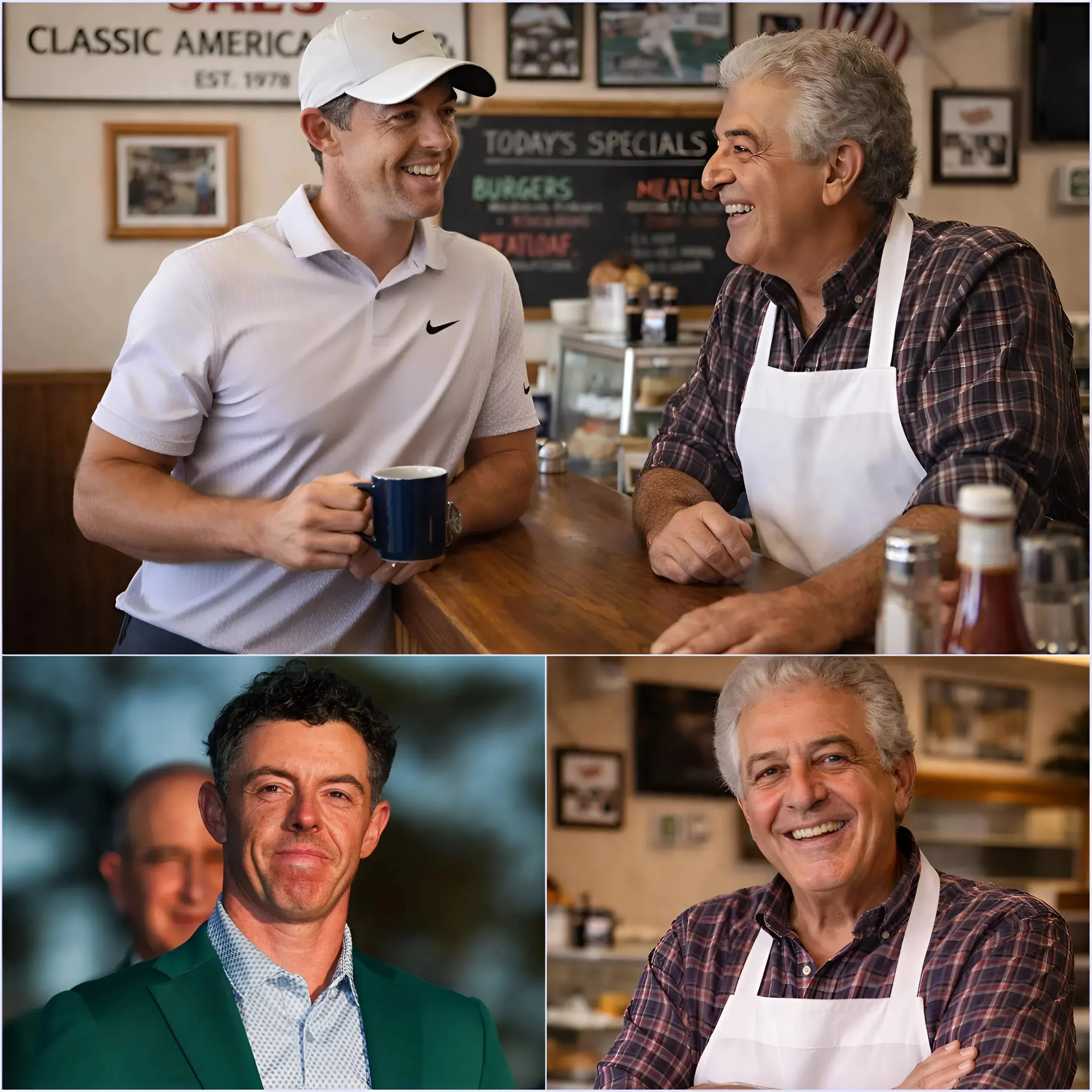 Cover Image for 🚨 Rory McIlroy quietly spent $50,000 to rescue a small diner that once supported him during his high school years, but what truly brought the owner to tears was the new sign hanging on the wall.