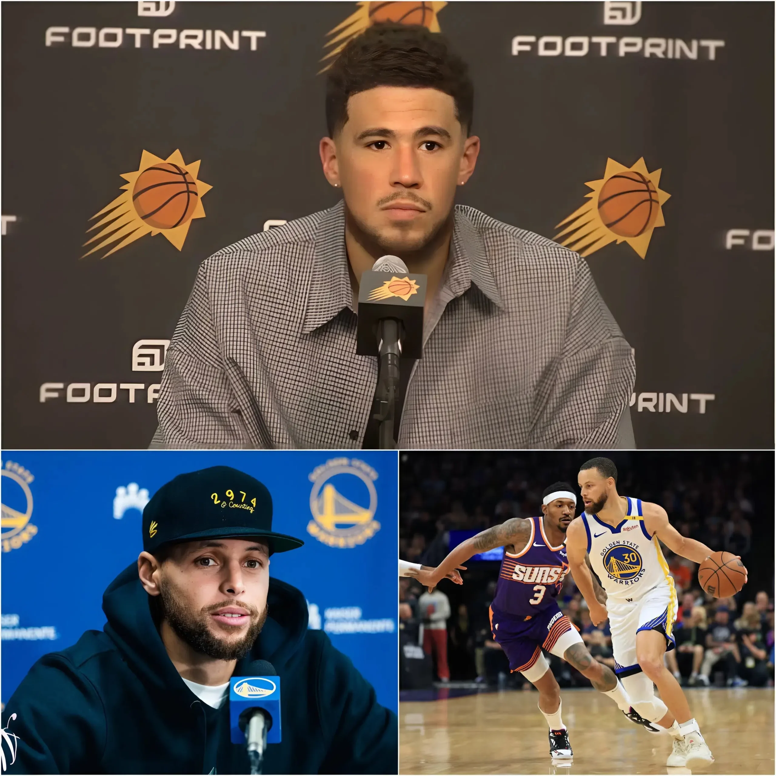 Cover Image for BREAKING NEWS 10 MINUTES AGO: Devin Booker issued a warning: “Warriors fans, hold onto your seats — PHX Arena is going to shake to its core that day, and everyone will leave in tears.” He further claimed that the Warriors’ past victories were due to money and connections, stating that the entire officiating crew had been bought off.