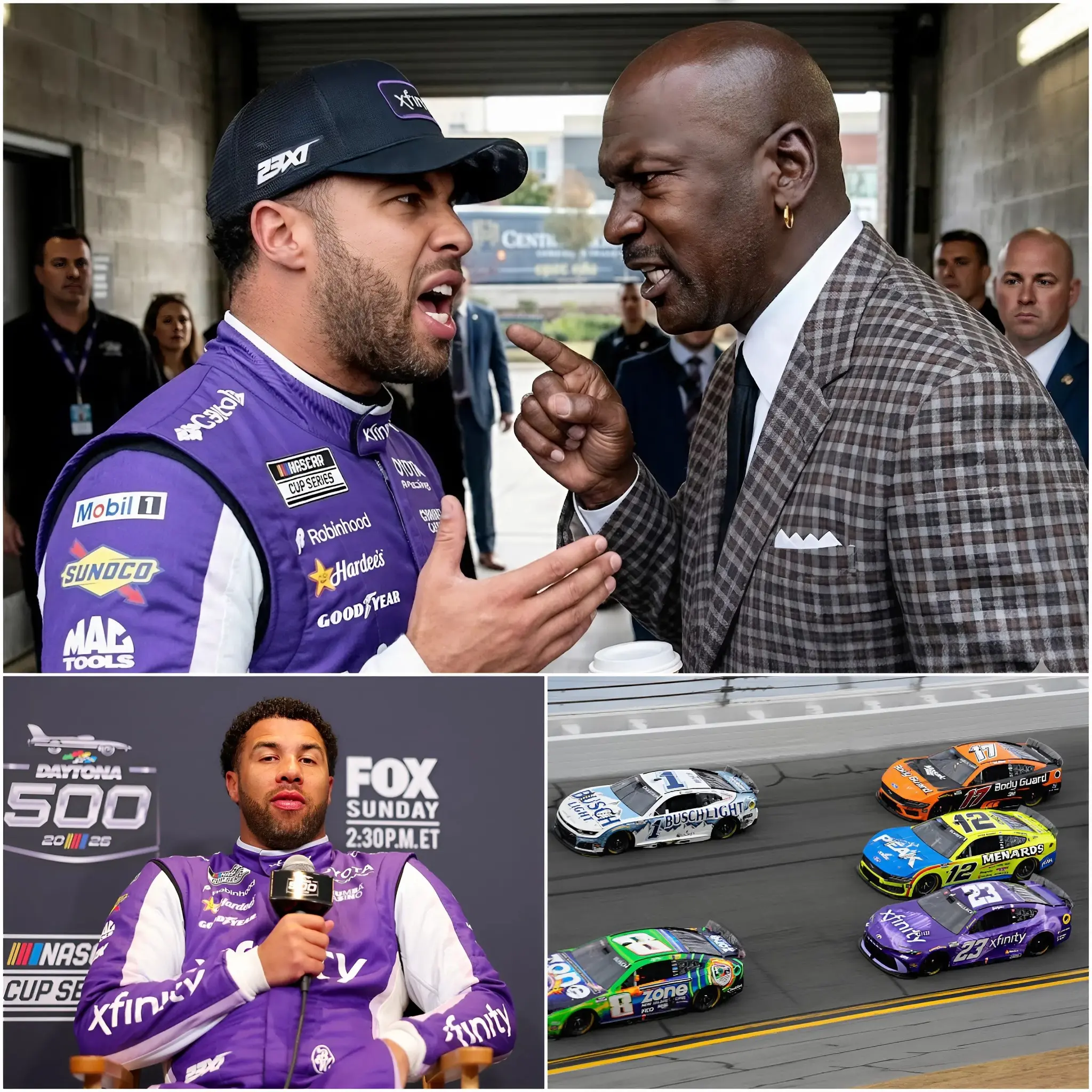 Cover Image for “Shut up, Barbie.” 🚨 Bubba Wallace sent shockwaves through the racing world when he called Michael Jordan a “NASCAR puppet” during a live post-race interview, criticizing him for his obsession with power and disastrous failures at 23XI Racing