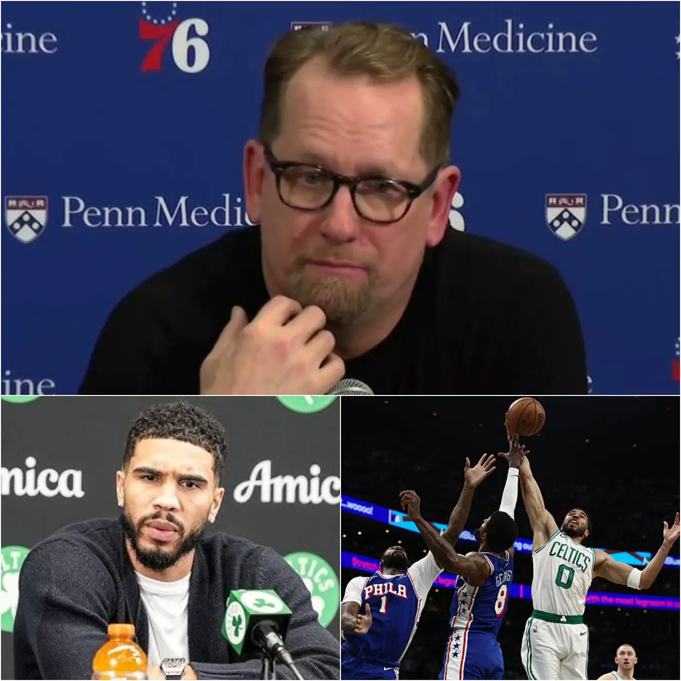 Cover Image for “HE CHEATED!” — Just seconds after a humiliating loss to the Boston Celtics, Philadelphia 76ers head coach Nick Nurse, red with anger, pointed straight at Jayson Tatum and accused the superstar of using illegal tech to gain an edge, even calling for an immediate NBA investigation.