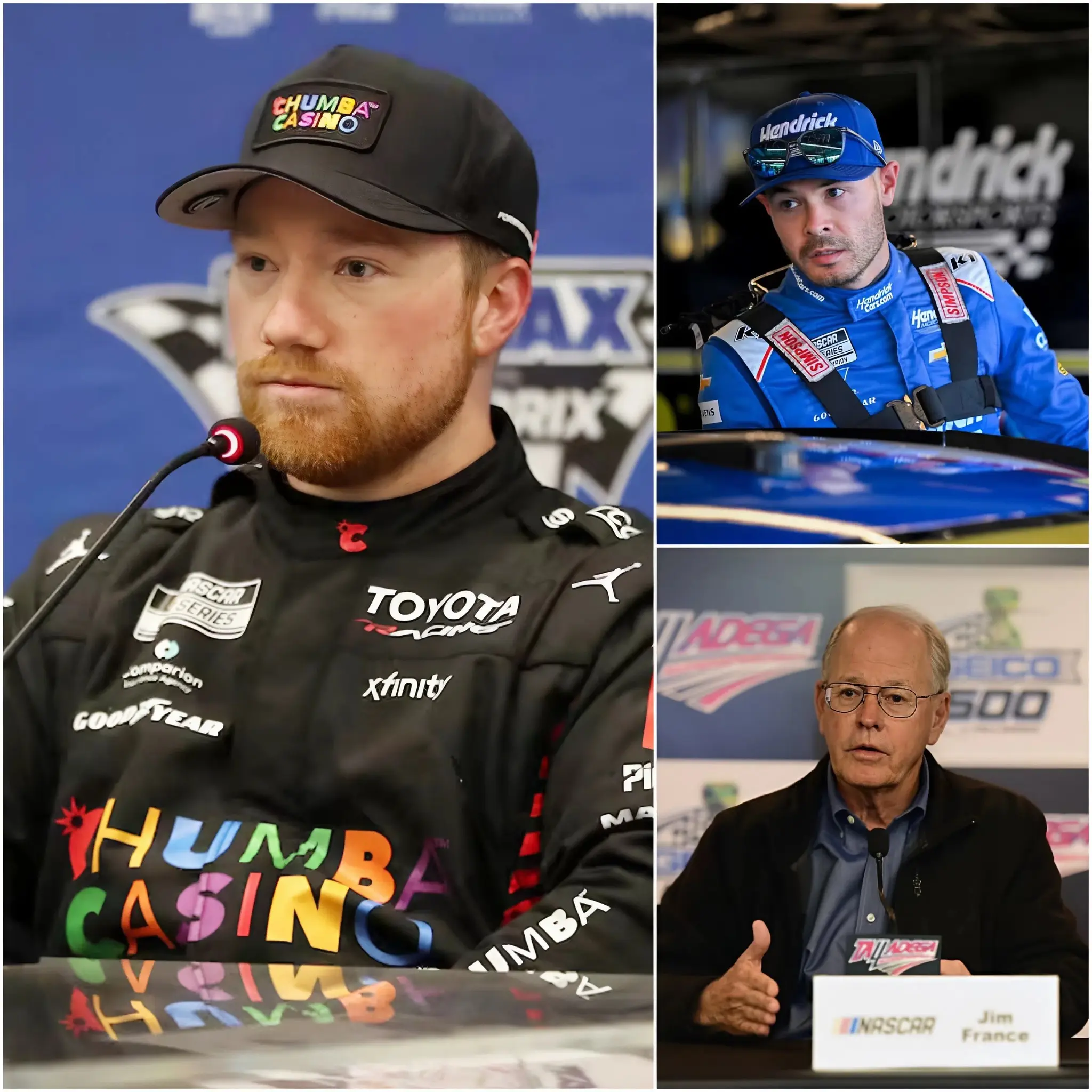 Cover Image for “WE DEMAND FAIRNESS,” Kyle Larson filed a lawsuit against Tyler Reddick and NASCAR, asking to overturn the results of the AdventHealth 400 – Kansas race. He claimed that the judges were manipulated to create results that were not favorable to other drivers and showed clear favoritism towards Tyler Reddick as he has won five times this season. NASCAR CEO Jim France immediately responded.👇👇