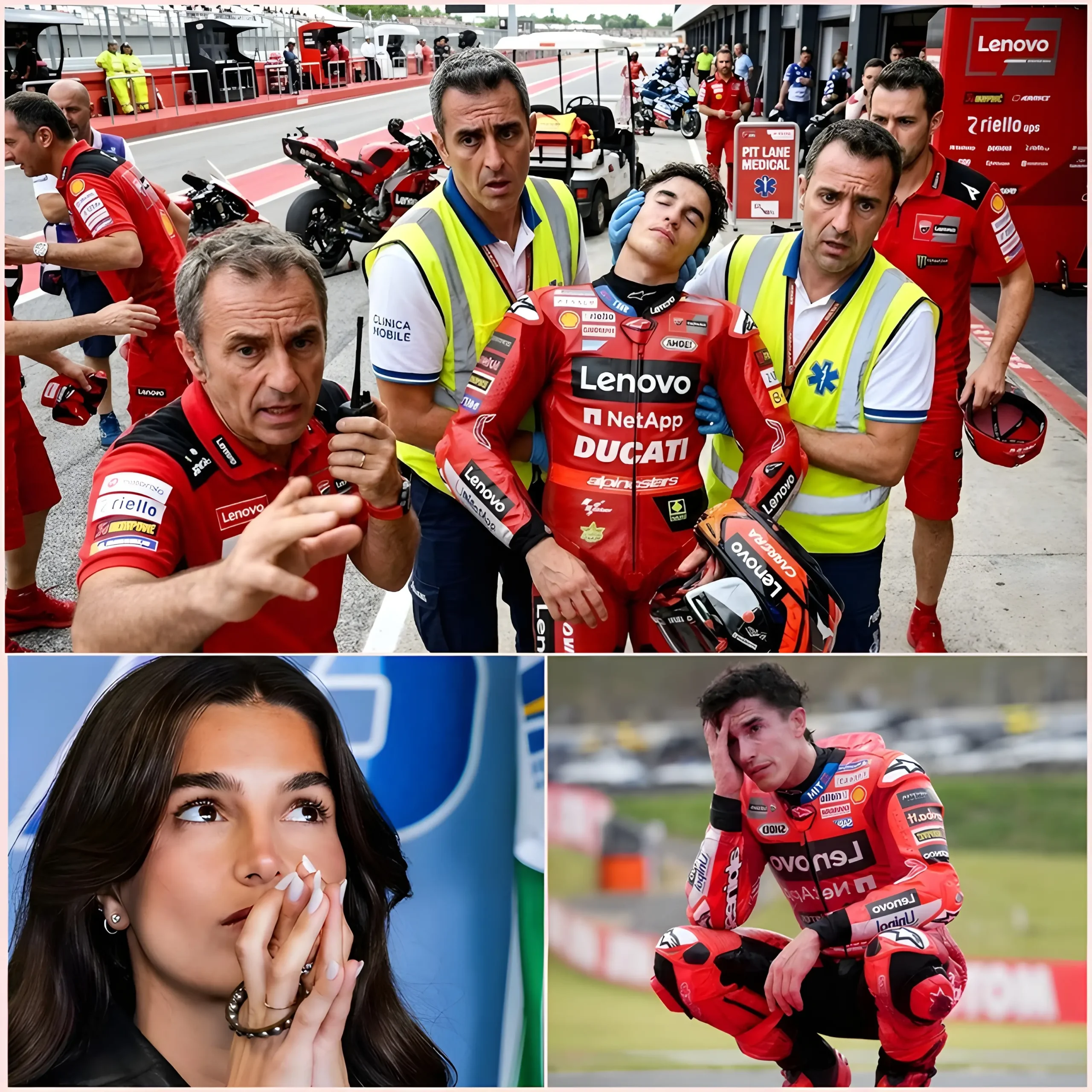 Cover Image for 💔 SHOCK: Panic erupted at the Ducati training center when Marc Marquez suddenly collapsed during a training session, leaving riders and medical staff stunned. Safety and medical personnel rushed to his aid, while his colleagues stood motionless in a tense and suffocating atmosphere. Now, Marc Marquez’s wife, Gemma Pinto, shares the sad news: he is currently battling… 👇👇