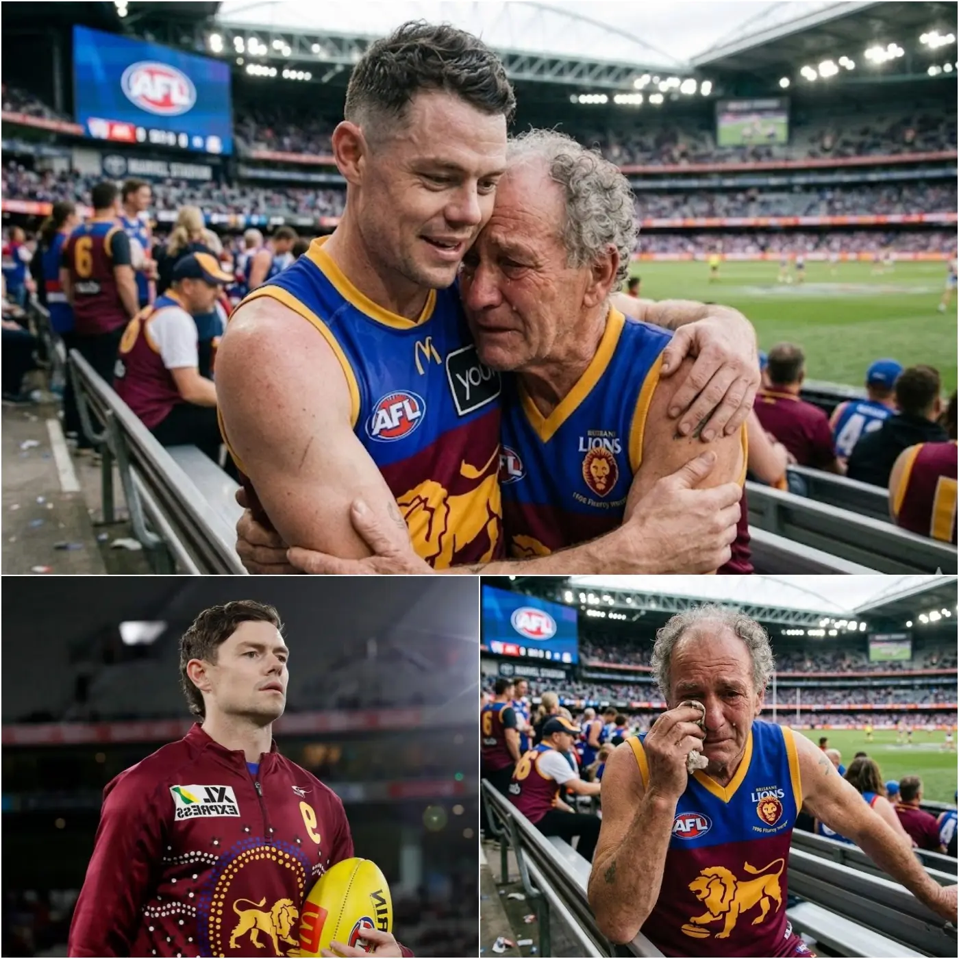 Cover Image for UNEXPECTED GESTURE FROM AFL STAR: Lachie Neale Hugs Elderly Fan Mocked for Supporting Brisbane Lions – Image Brings Millions of Fans to Tears and Fury!