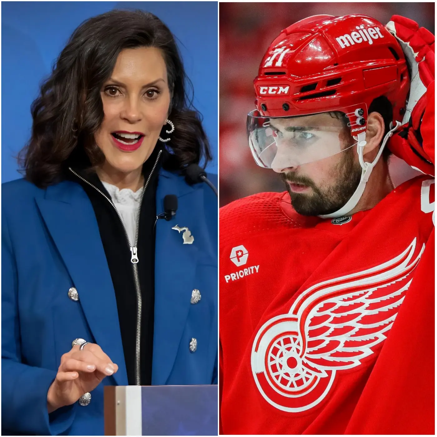 Cover Image for “BE QUIET! DO YOU REALLY THINK YOU HAVE THE RIGHT TO SPEAK TO ME LIKE THAT?”A tense silence swept across the FOX Sports studio as Detroit Red Wings star Dylan Larkin stepped forward, silencing all criticism. The controversy erupted after Michigan Governor Gretchen Whitmer publicly accused Larkin of personal mistakes that allegedly weakened Detroit’s defensive performance.