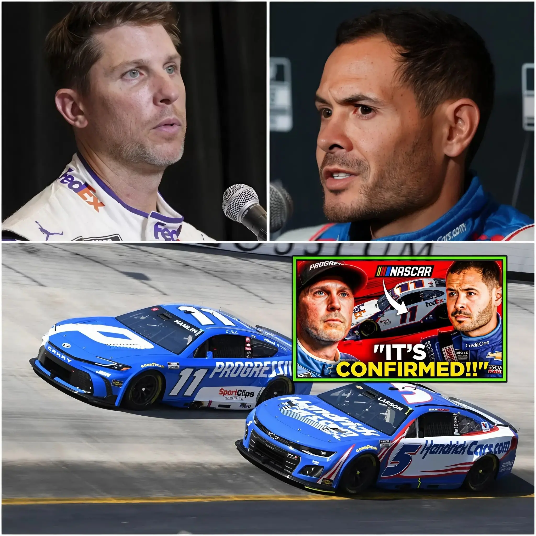 Cover Image for 5 minute ago!! Denny Hamlin JUST DROPPED a BOMBSHELL on Larson After NASCAR DISASTER!