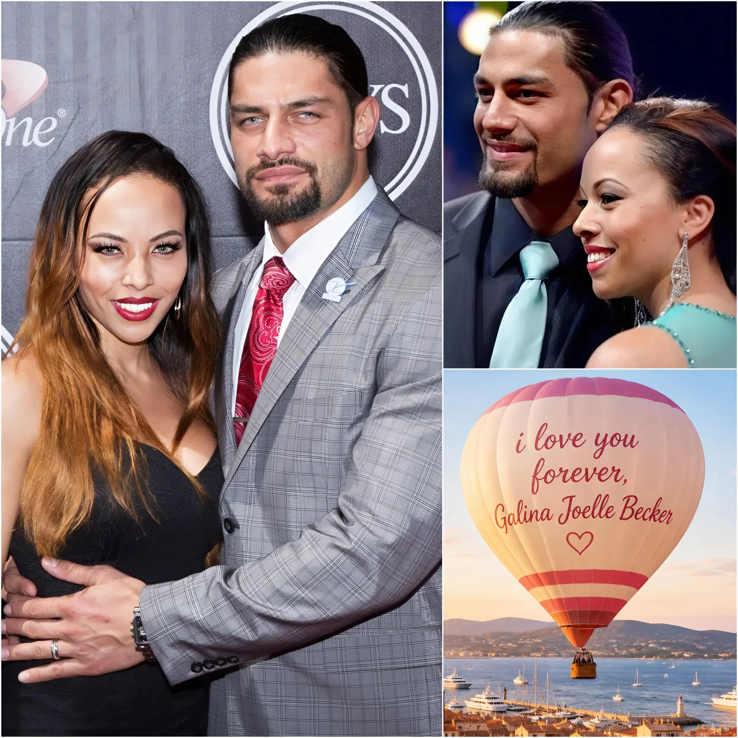 Cover Image for A declaration of love from the sky: Roman Reigns stunned the world by hiring a hot air balloon with the large words “I will always love you, Galina Joelle Becker” written on it.