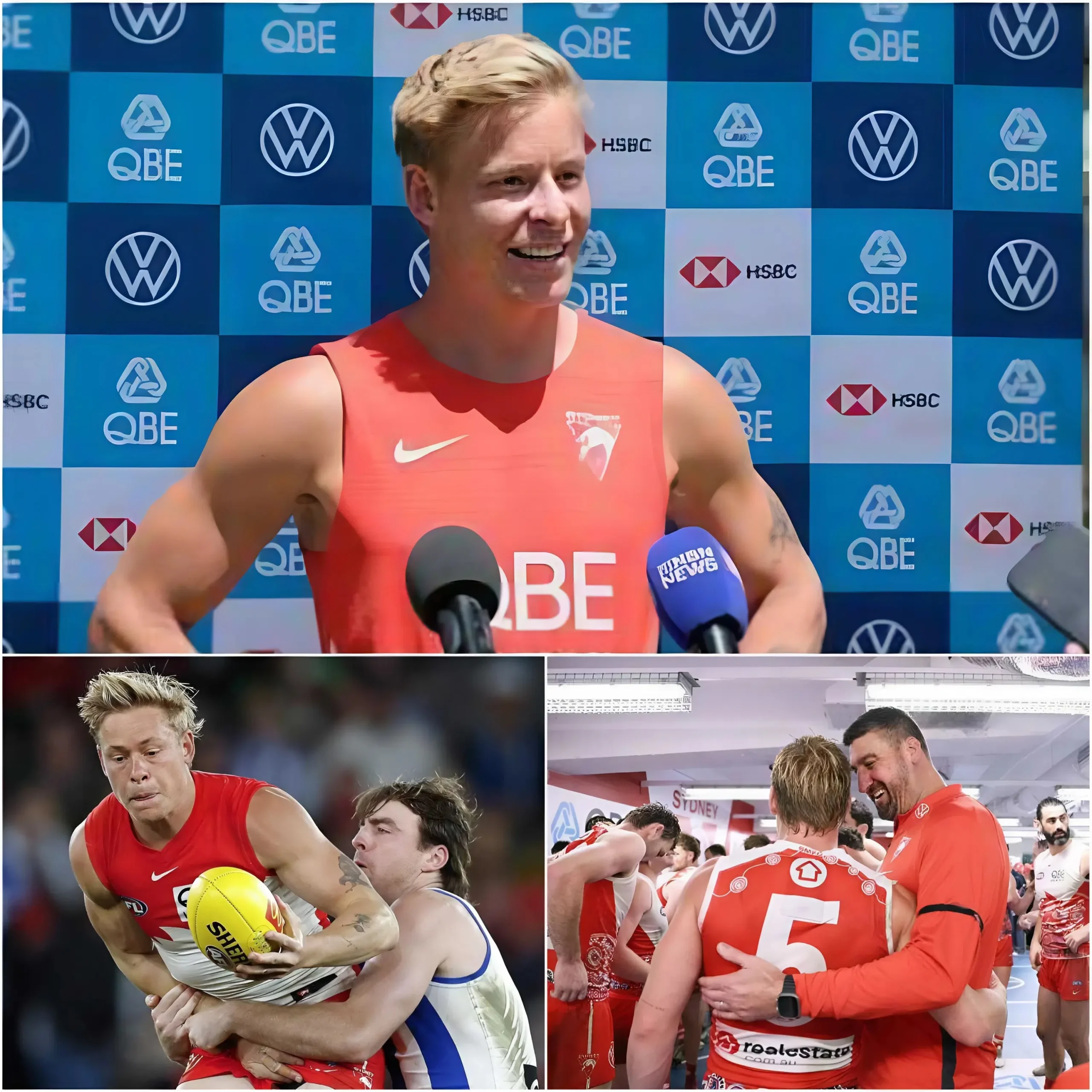 Cover Image for Following a hard-fought 105 – 97 victory over North Melbourne, Isaac Heeney delivered a deeply moving speech: “I am incredibly proud to be part of The Bloods. I love this club so much, and if I had it my way, I’d spend my entire career here, giving everything for the team.”