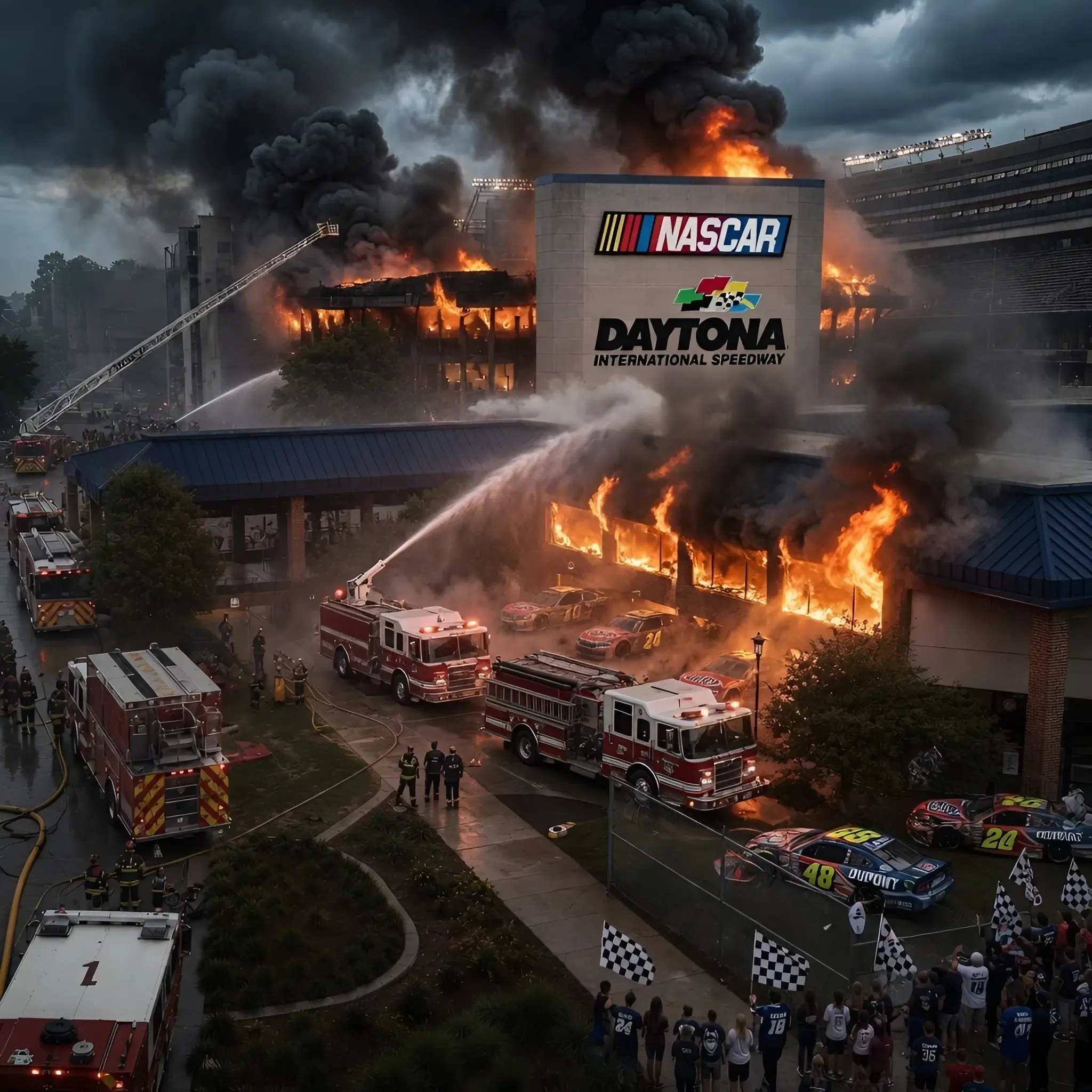 Cover Image for 🚨 BREAKING: Daytona International Speedway — Home of the NASCAR Race “Actually On Fire” — Thick Black Smoke Fills the Track, Firefighters Dispatched to the Scene [PHOTOS + VIDEO] VIEW DETAILS