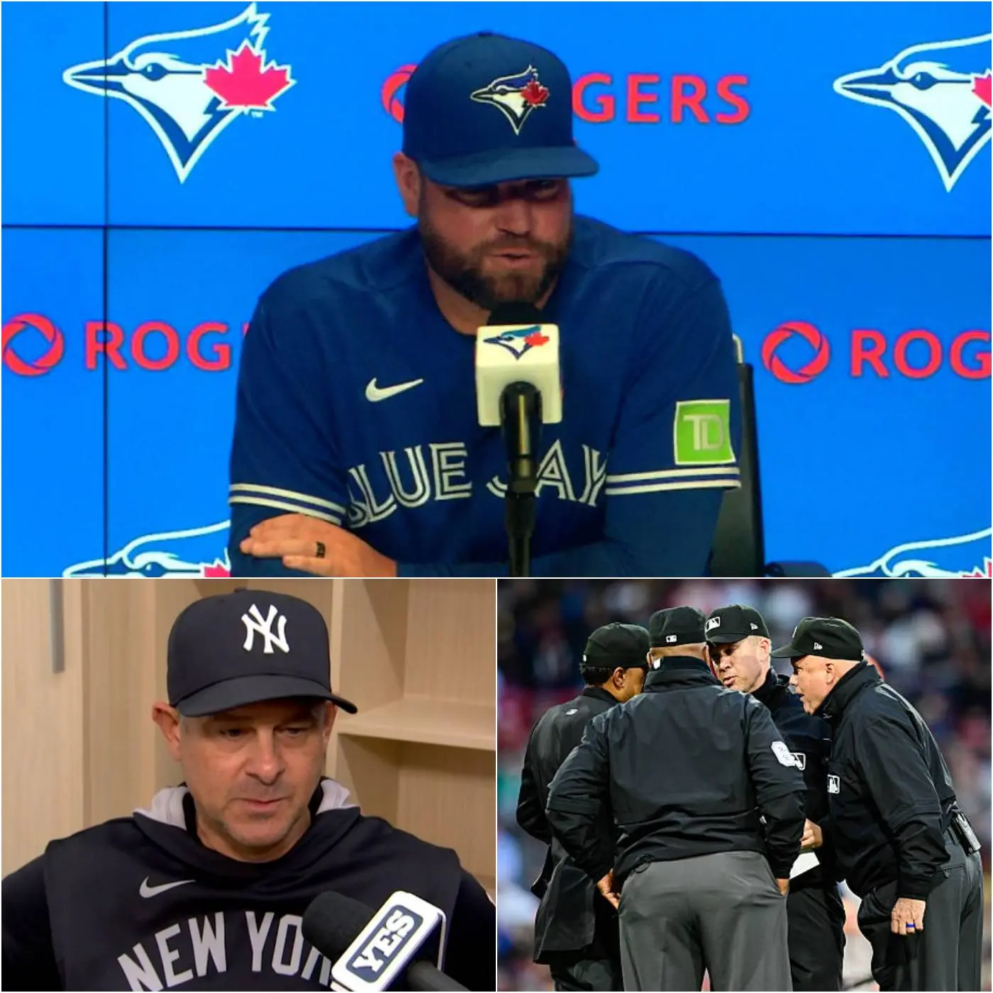 Cover Image for “THE UMPIRE IS A BUNCH OF USELESS PEOPLE STANDING ON THE FIELD!” Toronto Blue Jays manager John Schneider erupted, criticizing the umpire after their 4-5 loss to the Yankees. He accused the umpire of deliberately calling questionable strikes