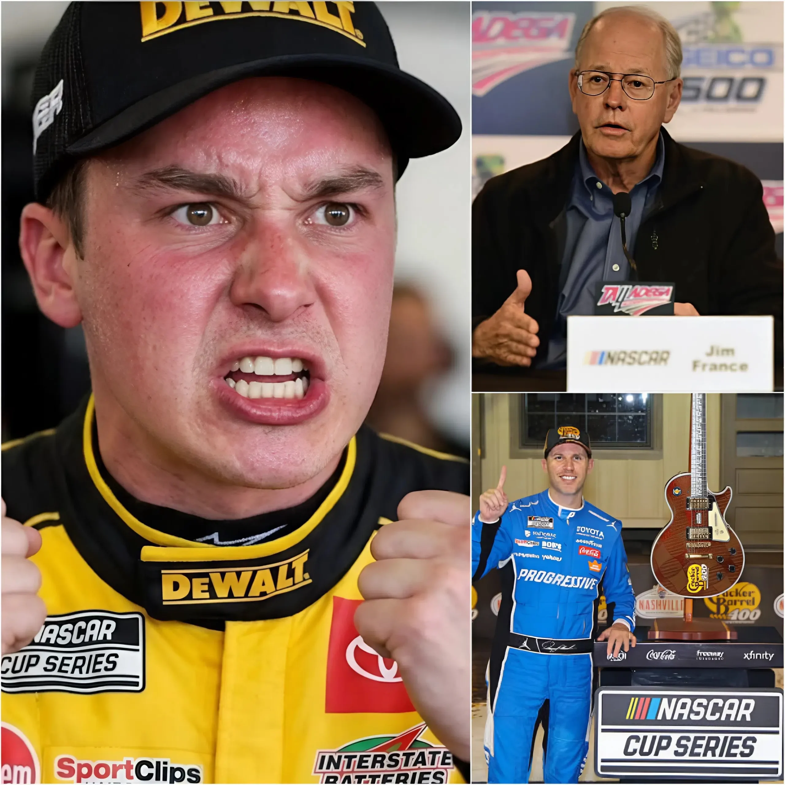 Cover Image for 🚨 “If NASCAR wanted Denny Hamlin to win, then what’s the point of holding the race?” Christopher Bell angrily criticized the situation to the media after the controversial race, accusing NASCAR of “turning a blind eye” to the cheating that helped the driver win.