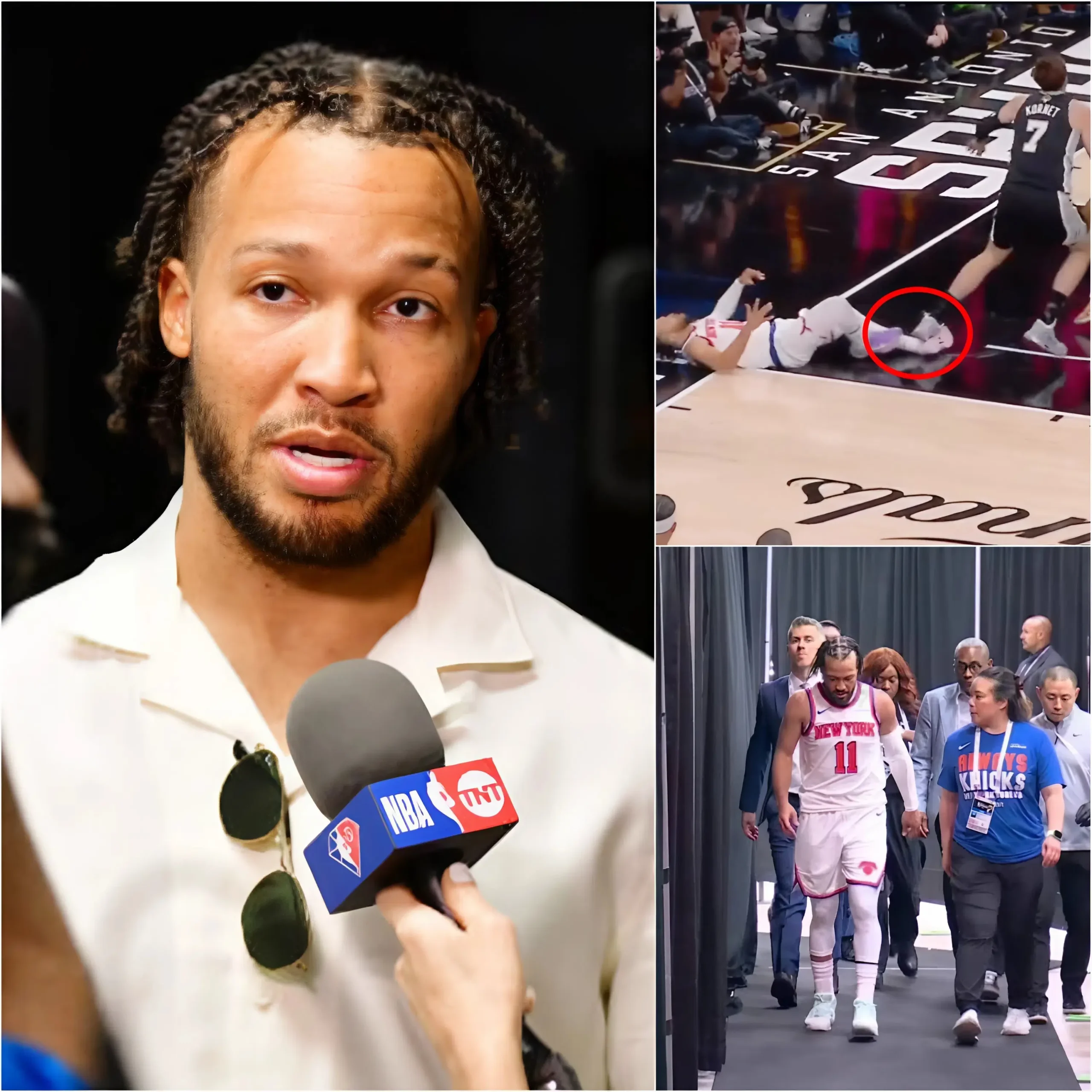 Cover Image for “They’re all hypocrites!” star Jaylen Brunson angrily declared in a live interview after Game 1 of the 2026 NBA Finals against the San Antonio Spurs, accusing Luke Kornet of unsportsmanlike conduct after he allegedly deliberately kicked him in the ankle