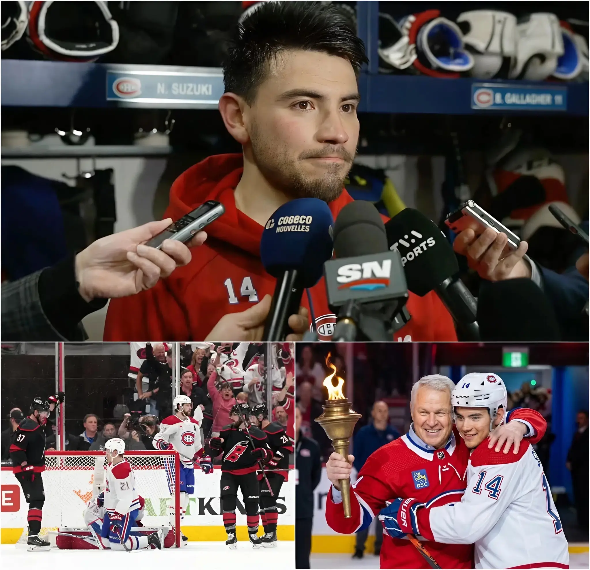 Cover Image for 💔🏒 « AUCUN DE NOUS NE PENSE À LA GAGNE… » — Nick Suzuki, la voix étranglée par les larmes, vit la tragédie de Claude Lemieux assombrir la douloureuse défaite des Canadiens de Montréal face aux Hurricanes de la Caroline lors de la dernière soirée, mettant fin à leur saison et brisant leurs espoirs de Coupe Stanley