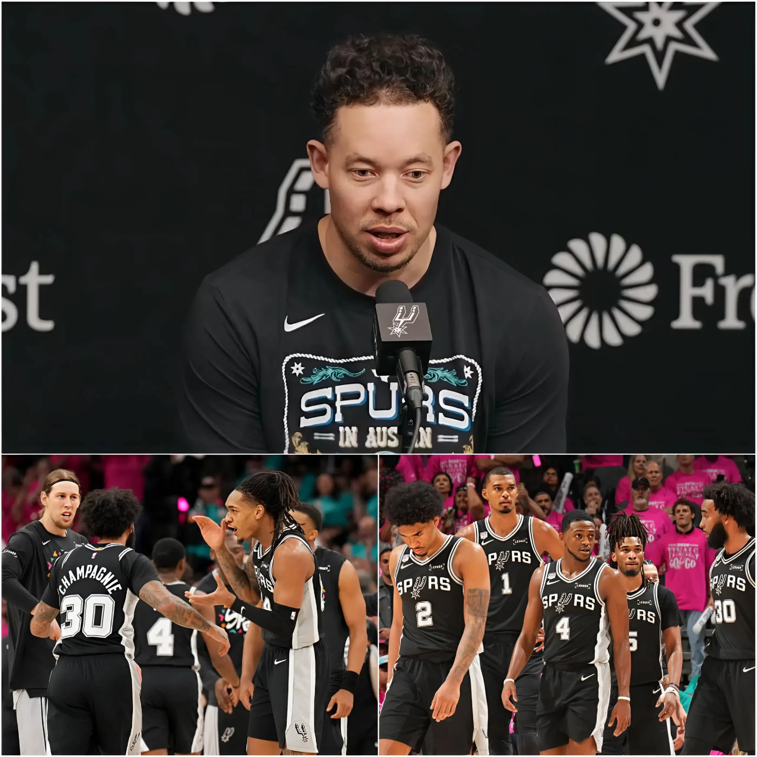 Cover Image for 🚨 “THREE NEW PLAYERS WILL BRING US VICTORY!” San Antonio Spurs head coach Mitch Johnson has officially announced the starting lineup for Game 2 of the NBA Finals against the New York Knicks, featuring three new players who haven’t played in the Playoffs this season.