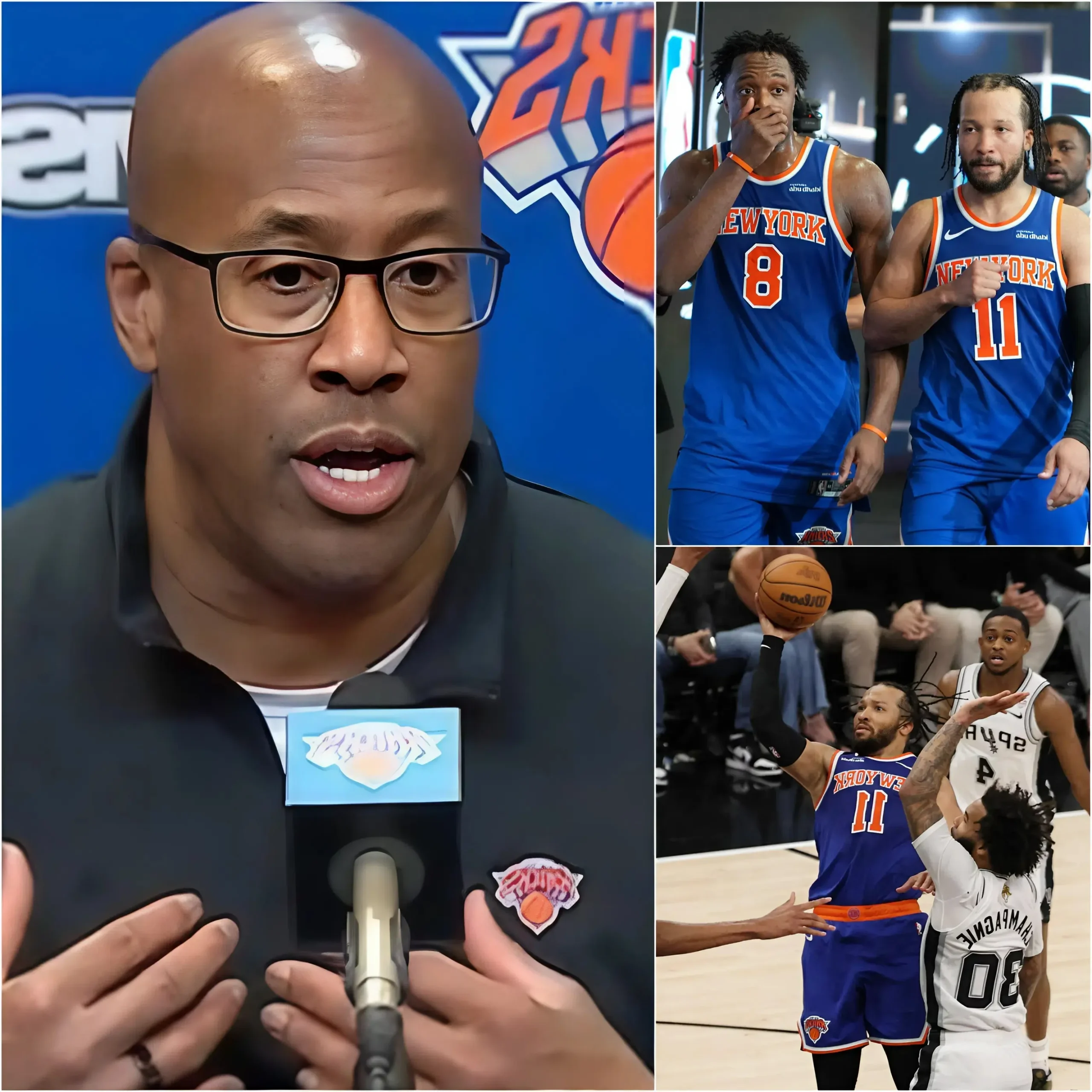 Cover Image for 🔴 SHOCKING NEWS: New York Knicks head coach Mike Brown stunned everyone by announcing that two players will definitely not take part in Game 3 against the San Antonio Spurs.