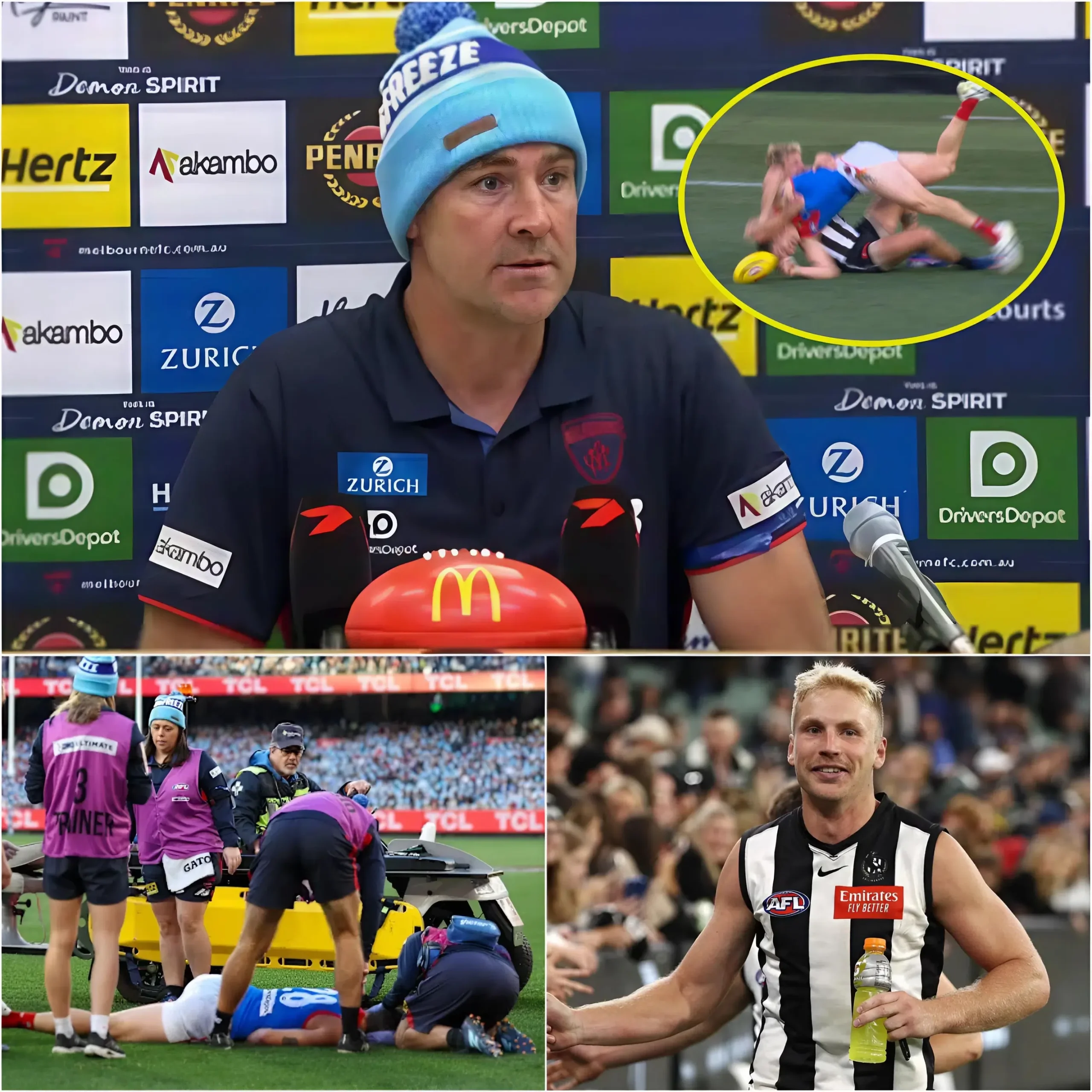 Cover Image for 🚨🔥 “WE ARE NOT HERE TO HONOR THEIR STUPID EXCUSES” – Simon Goodwin, head coach of the Melbourne Demons, shocked the entire AFL when he publicly criticized Billy Frampton after news broke that the Collingwood Magpies defender received a three-month suspension.