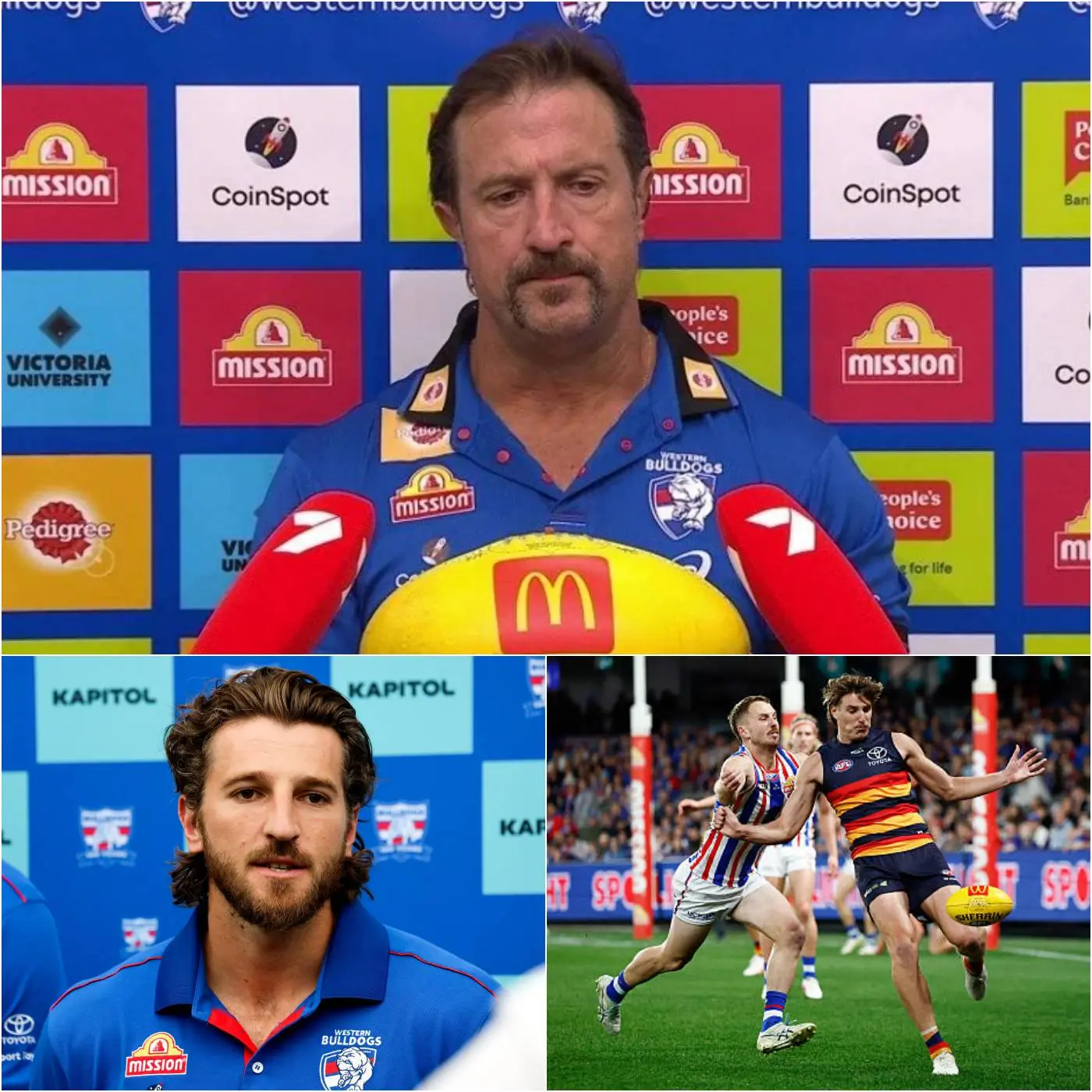 Cover Image for “THIS LOSS IS HIS FAULT!” Western Bulldogs head coach Luke Beveridge screamed, slamming the locker room door after a humiliating 64-121 defeat to the Adelaide Crows.