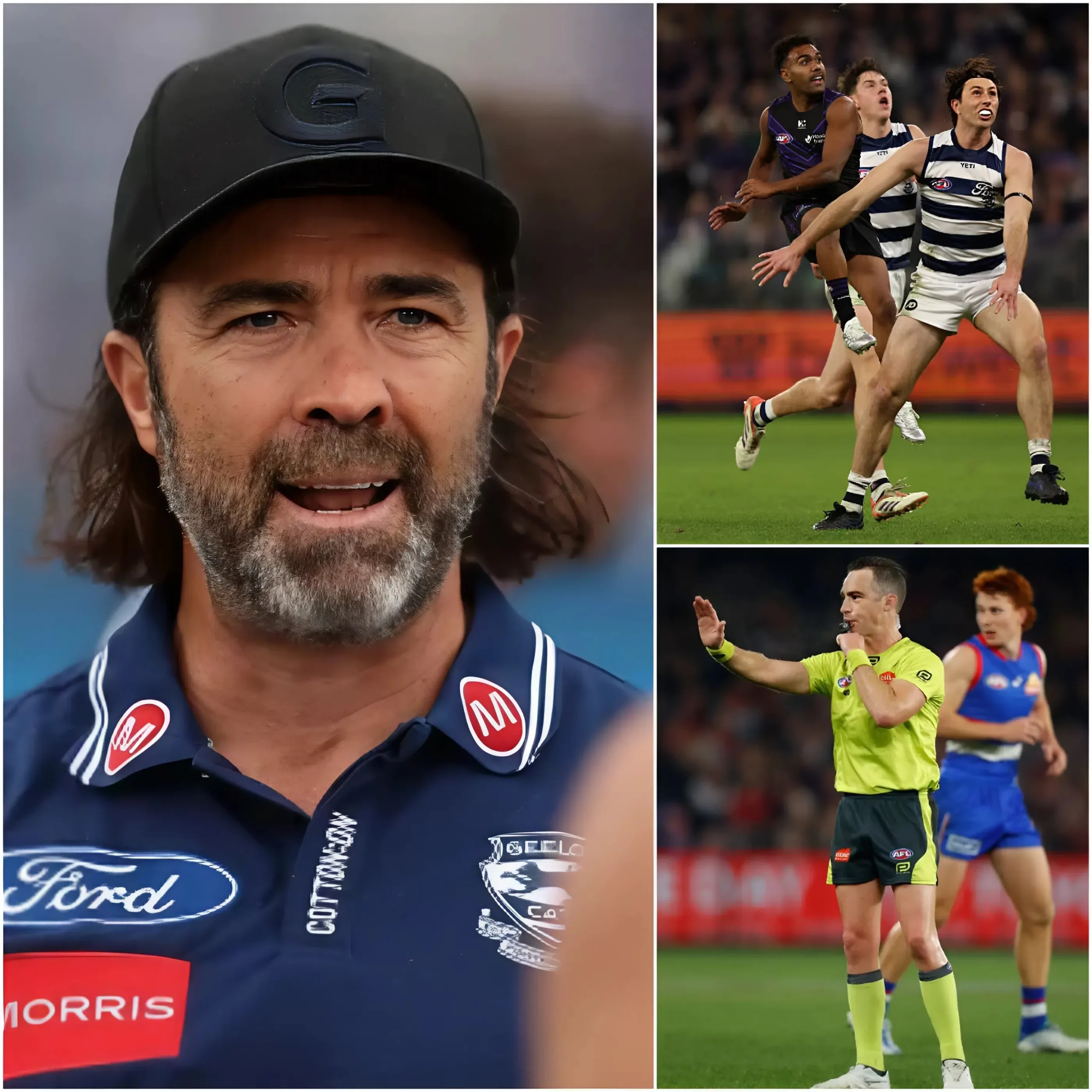 Cover Image for “I WILL EXPOSE IT ALL” – Coach Chris Scott has caused a public uproar by publicly presenting evidence accusing referee Jacob Mollison of bias and controversial decisions in Geelong Cats’ bitter defeat to Fremantle Dockers.