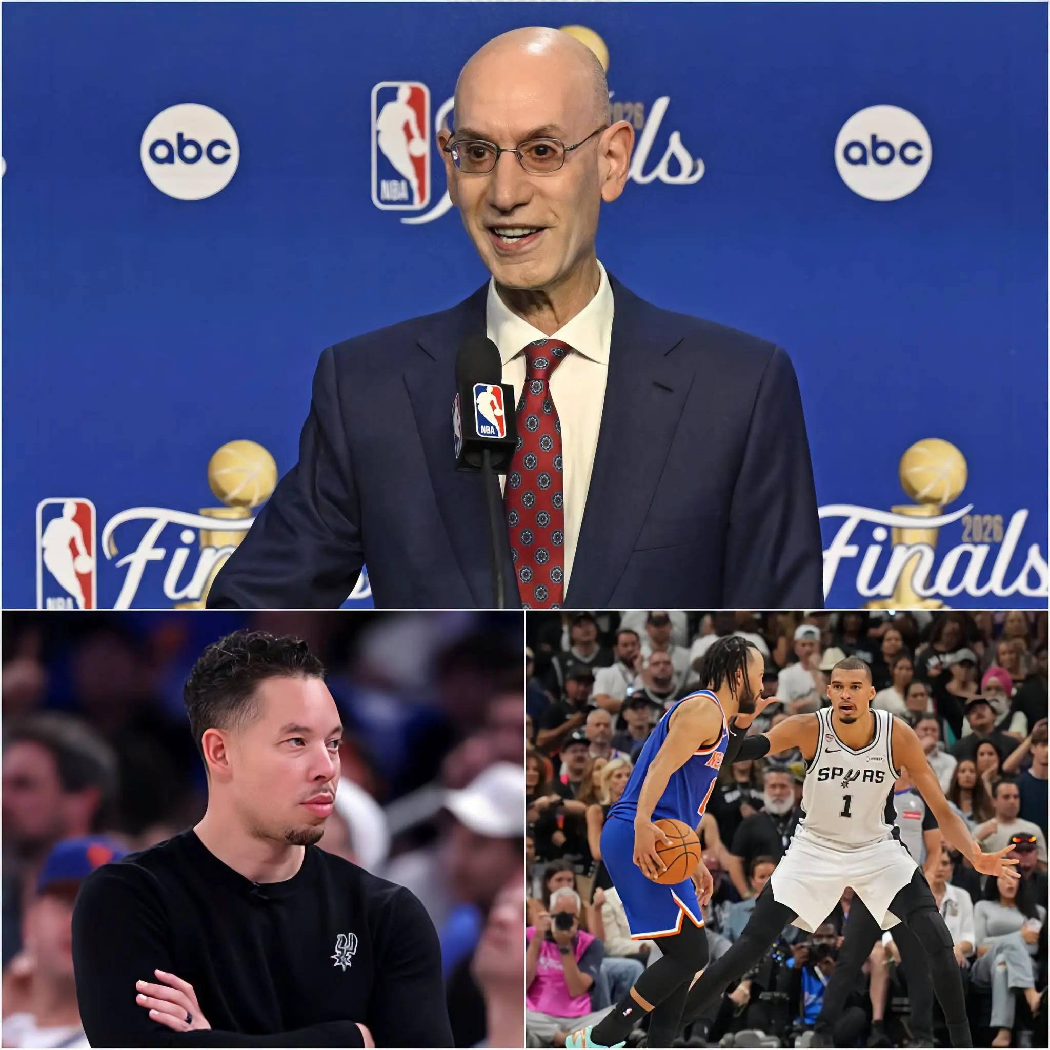 Cover Image for 🚨🚨 THE HARSHEST PENALTY IN NBA FINALS HISTORY: After the Spurs vs Knicks Finals series, NBA Commissioner Adam Silver issued an unprecedented disciplinary ruling involving Spurs head coach Mitch Johnson and star Victor Wembanyama for alleged unsportsmanlike conduct