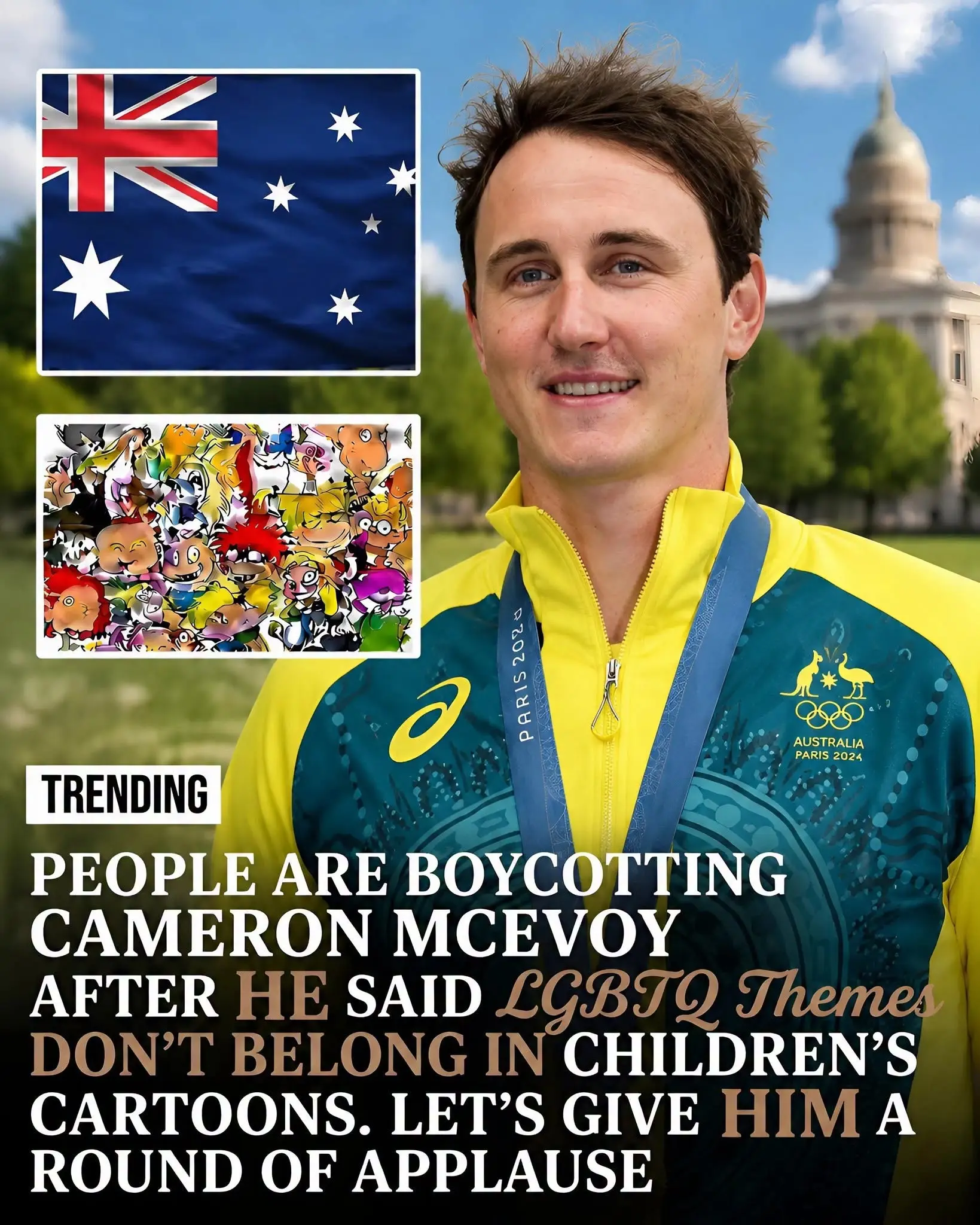 Cover Image for 🚨 BOYCOTT CAMERON McEVOY: A wave of intense backlash has erupted after world-renowned swimmer Cameron McEvoy stated that children should not be exposed to cartoons featuring LGBTQ+ themes. He argued that raising children should focus on “traditional values” and that adults should allow young people to enjoy an innocent and carefree childhood.