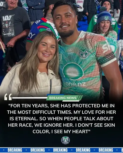 Cover Image for New Zealand Warriors star Adam Pompey has finally broken his silence after a wave of backlash over his engagement to longtime partner Casey Pompey, responding with a calm but defiant message: “I don’t see color…”