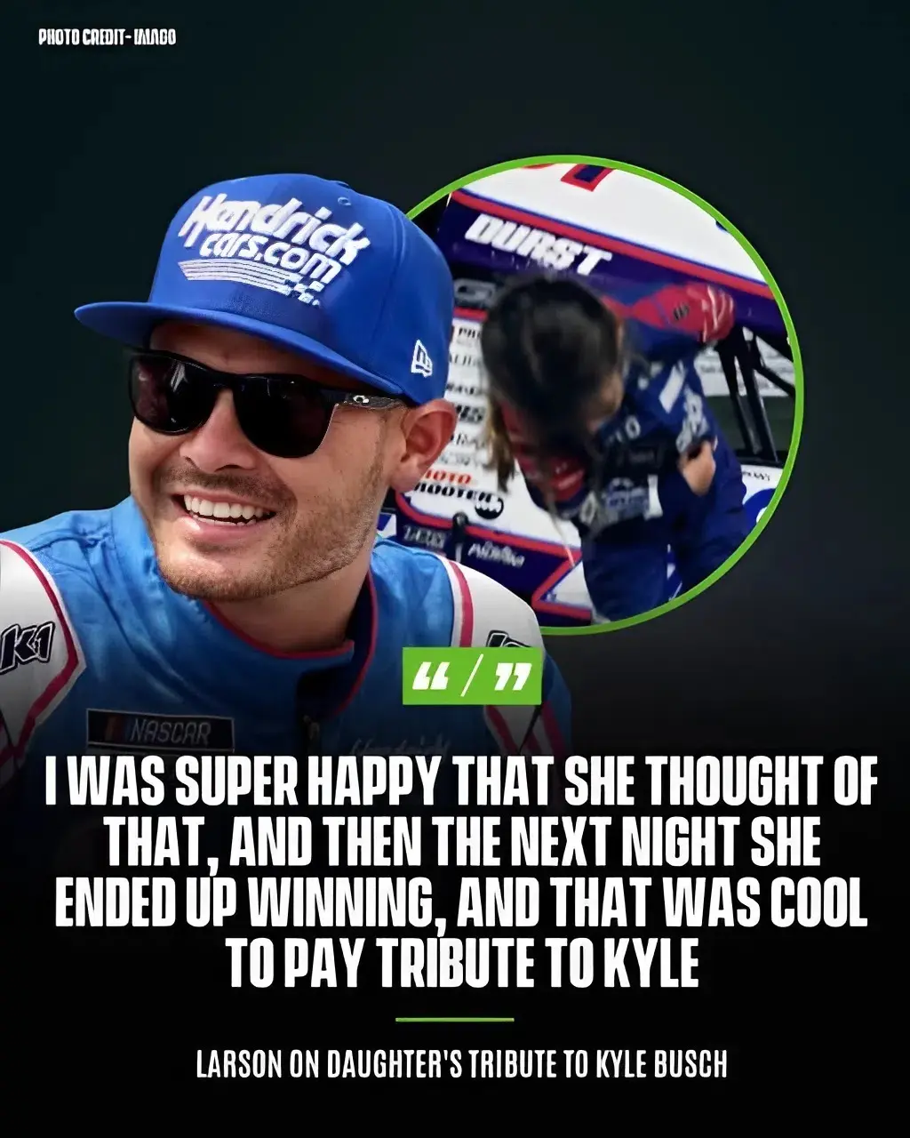 Cover Image for Kyle Larson got emotional talking about his daughter Audrey’s tribute to Kyle Busch. ❤️🏁