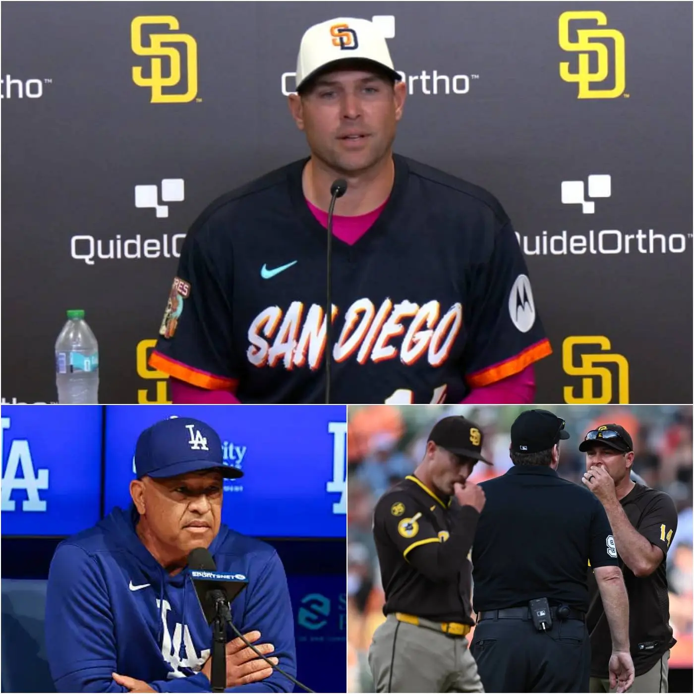 Cover Image for “THE UMPIRE ROBBED US OF THE VICTORY!” Padres manager Craig Stammen exploded in frustration after the Padres’ 3-15 loss to the Dodgers