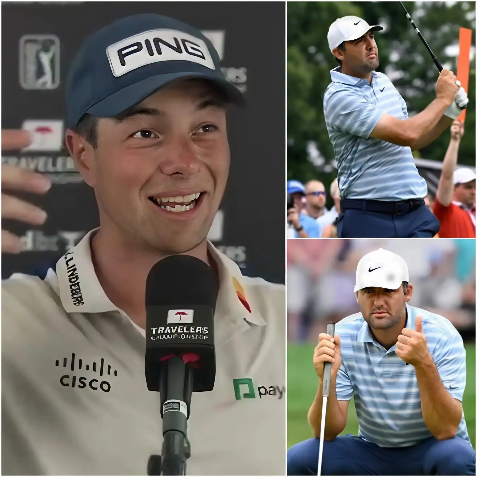 Cover Image for Viktor Hovland’s “Lucky” Comment Fuels Speculation as Scottie Scheffler Leads 2026 Travelers Championship